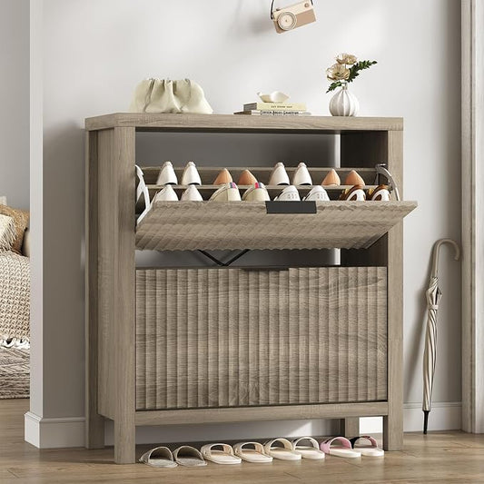 YOMILUVE Shoe Cabinet Storage for Entryway, Fluted Shoe Cabinet by YomiluveDesign