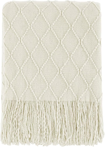 BOURINA Beige Throw Blanket 50x60 Inches Throw Textured Solid Soft Sofa Couch by BOURINA