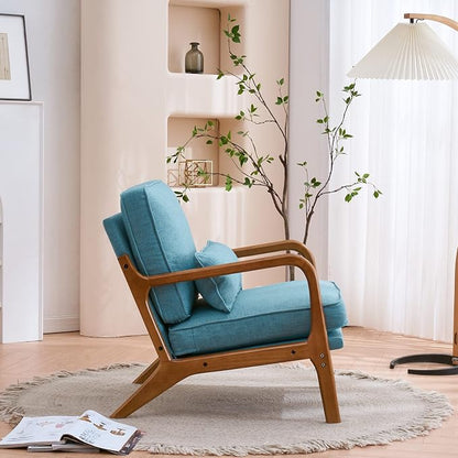VINGLI Cozy Living Room Chairs, Linen Teal Accent Chairs Set of 2, Wood Lounge - Image 8