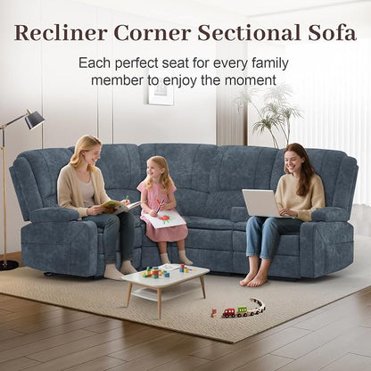 Yolsali Manual Reclining Sectional Sofa Set, 4 Seats Soft Fabric Recliner - Image 3