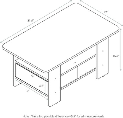 Furinno Coffee Table with Bins, Espresso/Brown - Image 3