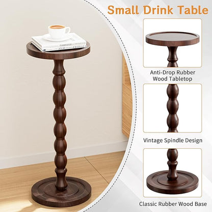 2 Pack Solid Wood Drink Table, Rubber Wood‌ Small Round Side Table - Image 5