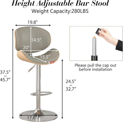 KCC Bar Stools Set of 4, Swivel Adjustable Height Barstools, PU Leather - Image 3