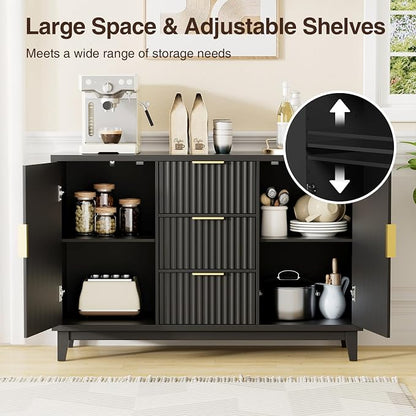 47.2" W Storage Cabinet with 3 Drawers, Fluted Buffet Cabinet with Storage - Image 4