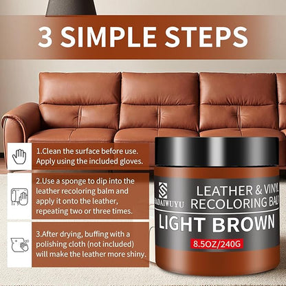 Leather Recoloring Balm, 8.5oz Leather Color Restorer, Light Brown Leather - Image 4