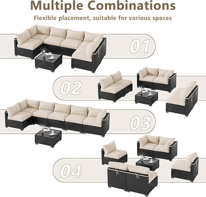 LOUVIXA 7 Piece Outdoor Patio Furniture Set, Outdoor Sectional Sofa, Wicker - Image 3