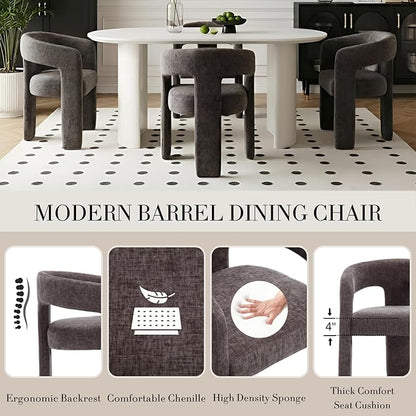 Modern Chenille Barrel Dining Chair Upholstered Fabric Dining Room Chair - Image 4