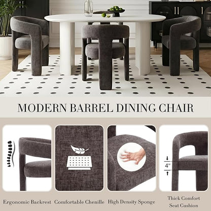 Modern Chenille Dining Chairs Set of 6, Upholstered Barrel Chairs - Image 4