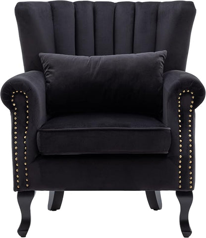 Mid-Century Modern Accent Chair Velvet Armchair Tufted Wingback Santa Club by DMFurniture