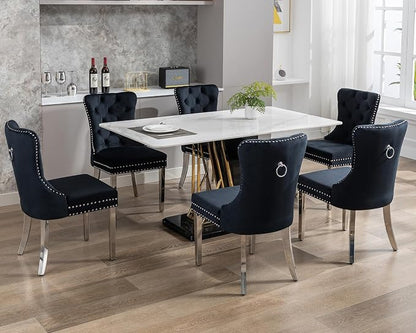 KCC Velvet Dining Chairs Set of 6, Upholstered High-end Tufted Dining Room Chair - Image 2
