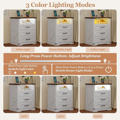 Turosur Night Stand with Charging Station 22" Large Farmhouse Nightstands with - Image 4