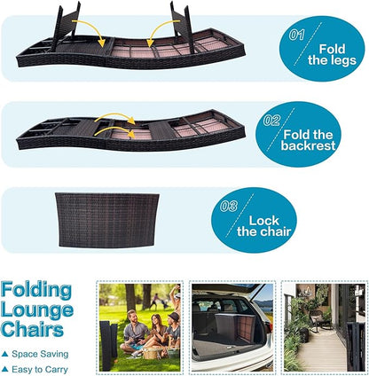 Set of Foldable Long Reclining Patio Seating Chairs, 2 Folding Chairs Patio - Image 7
