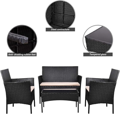 Homall 4 Pieces Outdoor Patio Furniture Sets Rattan Chair Wicker Set, Outdoor - Image 3