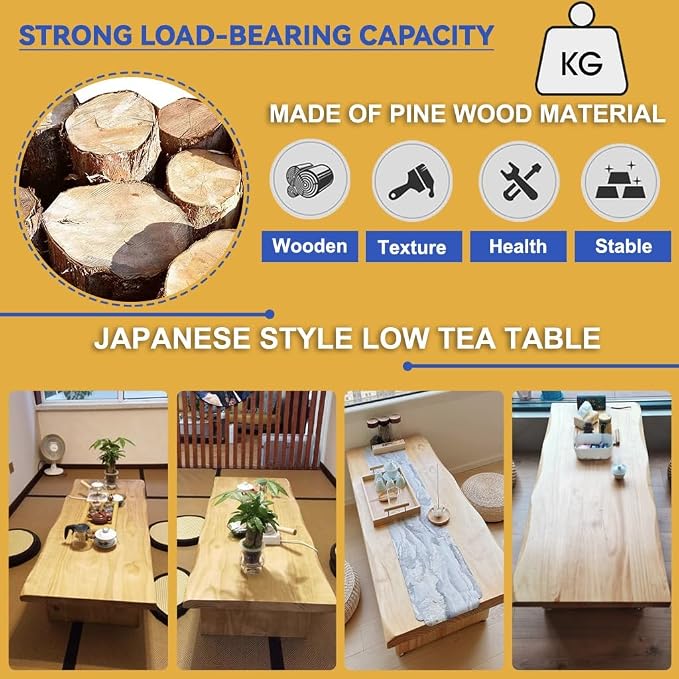 140cm Japanese Floor Table -Vintage Solid Wooden Tatami Table, Low Rectangular - Image 5