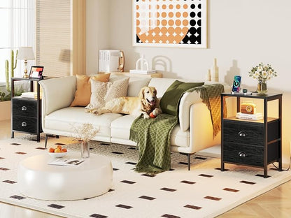Furologee Nightstands with Charging Station, End Table with LED Lights - Image 2