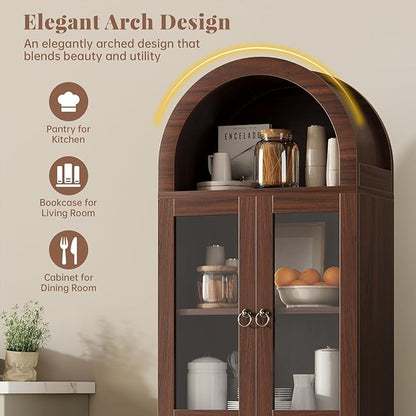 71" Tall Arched Cabinet with Acrylic Door, Modern Curio Arched Bookcase with - Image 3
