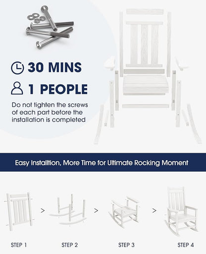 KINGYES Oversized Outdoor Rocking Chair Set of 4, All-Weather Patio Rocking - Image 6
