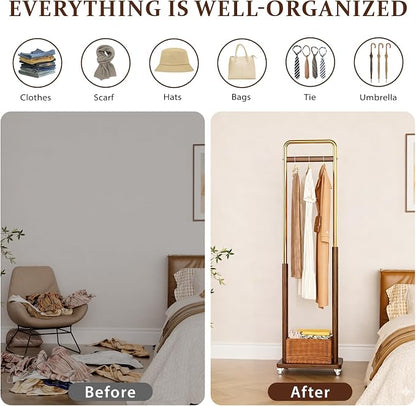 Taitiy Clothes Rack Solid Wood Coat Rack, Metal and Solid Wood Combination - Image 5