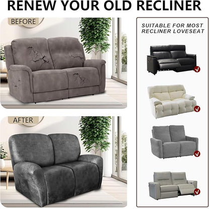 ANARACHON Loveseat Recliner Cover Leather Look Recliner Loveseat Covers - Image 6