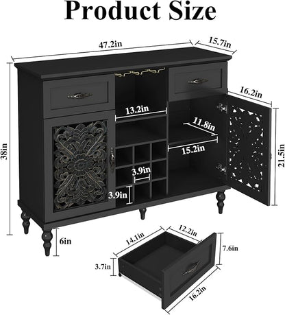 ARTPOWER 47.2" Vintage Wine Bar Cabinet - Image 2