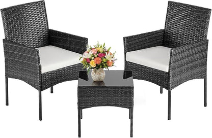 DUMOS 3-Piece Patio Furniture Set, All-Weather Outdoor Wicker Chairs by DumosLifestyle