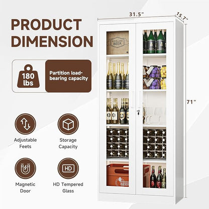 PEUKC Display Cabinet with Glass Doors, 71 Inches Metal Display Case with 4 - Image 3
