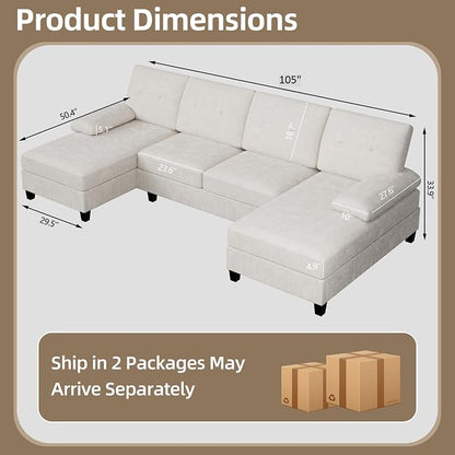 U-Shaped Sectional Couches for Living Room, 4 Seat Sofa - Image 2