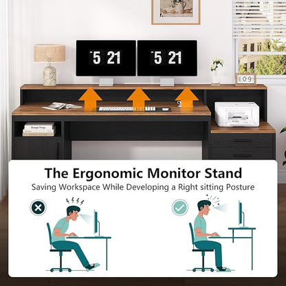 YOMILUVE Computer Desk with 3 Drawers & Storage Shelves, 65 Inch Home Office - Image 7