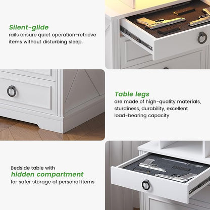 HNEBC Night Stand Set 2 with Gun Drawers, Farmhouse Nightstand with Charging - Image 8