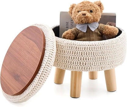 Wimarsbon Pouf Ottoman, 100% Cotton Knitted Boho Footstool, Round Footrest by Wimarsbon