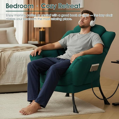 Lazy Chair for Living Room, Large Dark Green Accent Chair - Image 4