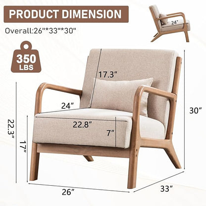 ANJ Mid Century Modern Accent Chair, Comfy Fabric Living Room Chairs - Image 2