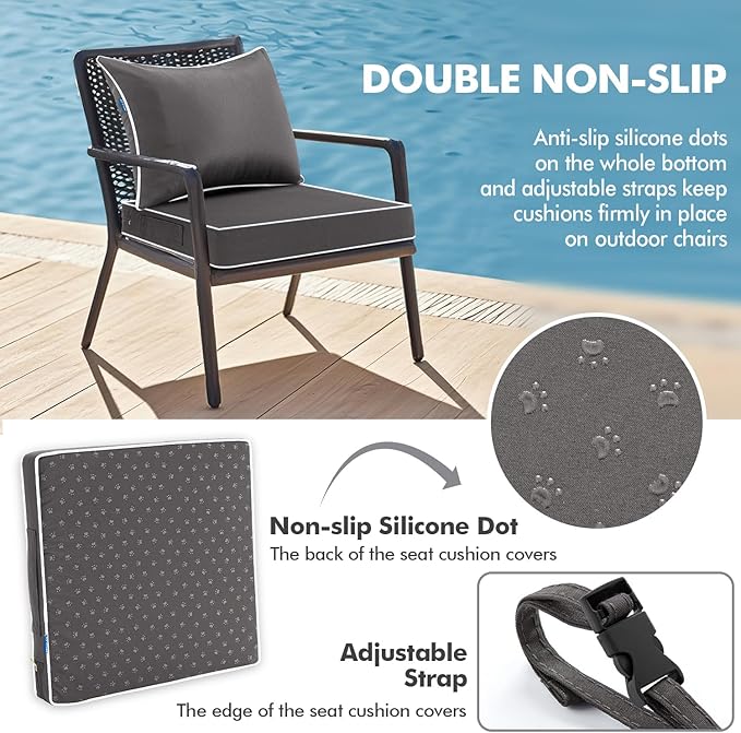 MIULEE Dark Grey Outdoor Seat Cushion 24x24 Inch Waterproof & 3 Year Fade - Image 4