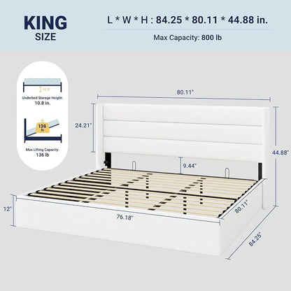 Allewie King Size Velvet Lift Up Storage Bed, Modern Wingback Headboard - Image 2