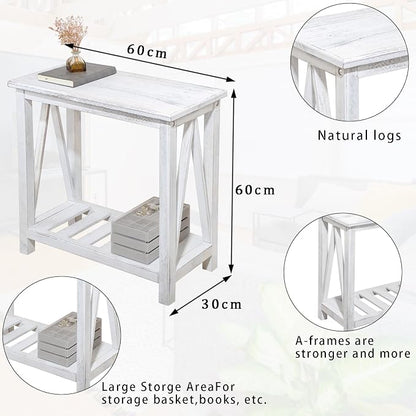 Farmhouse Narrow End Table Wooden Rustic White Side Tables - Image 3