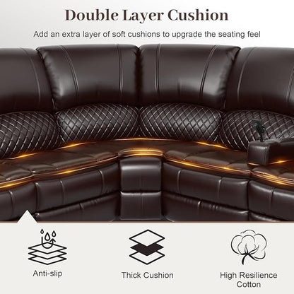 Yolsali Manual Reclining Sectional Sofa Set, 5 Seats 1+1+3 Leather Reclining - Image 5