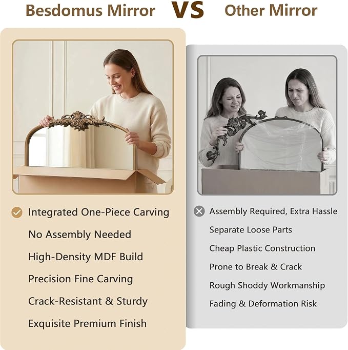 Besdomus Vintage Arched Gold Mirror: 32"x24" French Large Gold Vintage Wall - Image 7