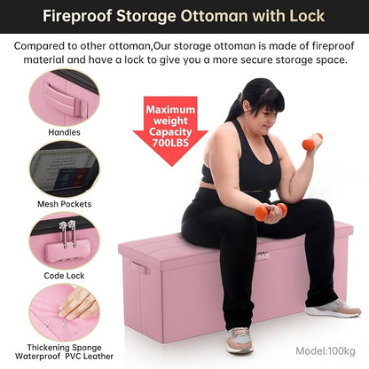 ENGPOW Storage Ottoman, Fireproof Folding Bench - Image 4