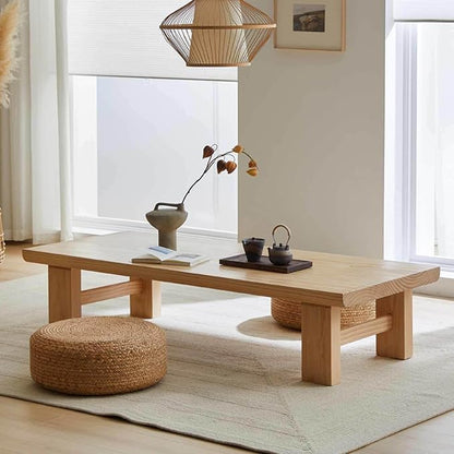 Japanese Solid Wood Coffee Table, 47.2" Low Zen Table, Tatami Style, Natural - Image 6