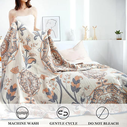 LUTBM Boho Throw Blanket for Bed 100% Cotton Ultra Soft Rustic Quilt Floral - Image 4