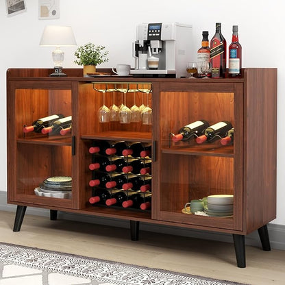 Auromie Wine Bar Cabinet with Led Light, Home Coffee Cabinet with Wine and - Image 2