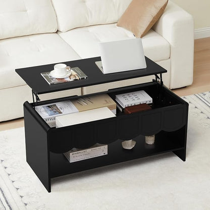 Lift Top Coffee Table with Hidden Compartment, 2 Tier Wooden Center Table with - Image 8