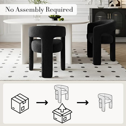 Black Dining Chairs Set of 6, Upholstered Sherpa Barrel Chairs - Image 3