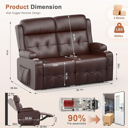 RV Loveseat Recliner Sofa, Wall Hugger Massage Reclining RV Couch - Image 2