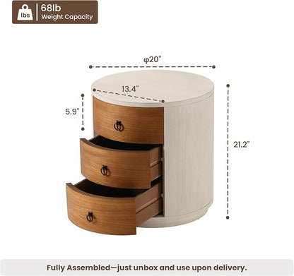 HOMPUS Round 3 Drawer Nightstand Set 2, Farmhouse Chest of Drawers, No Assemble - Image 3