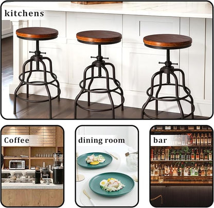 Industrial Vintage Counter Stool, Kitchen Counter Height Adjustable Swivel Chair - Image 5
