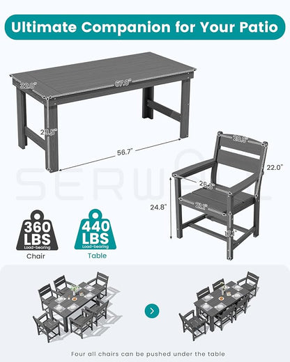 SERWALL Outdoor Dining Table Set, 67‘’ HDPE Patio Dining Set - Image 2