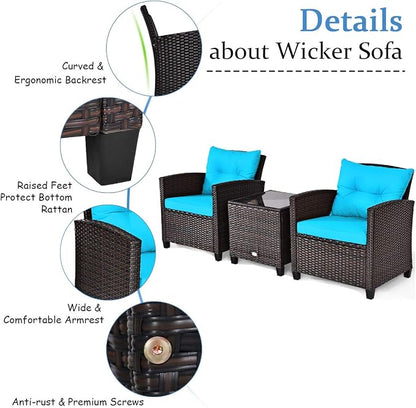Tangkula 3 Pieces Patio Furniture Set, PE Rattan Wicker 3 Pcs Outdoor Sofa Set - Image 5