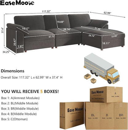 EASE MOOSE Oversized Sectional Modular Sofa, Large L Shape Sectional Couch Wide - Image 2