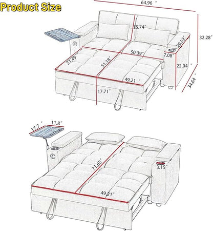 oaaktu 65''Convertible Sleeper Sofa Bed, 3-in-1 Pull Out Couch Bed - Image 2